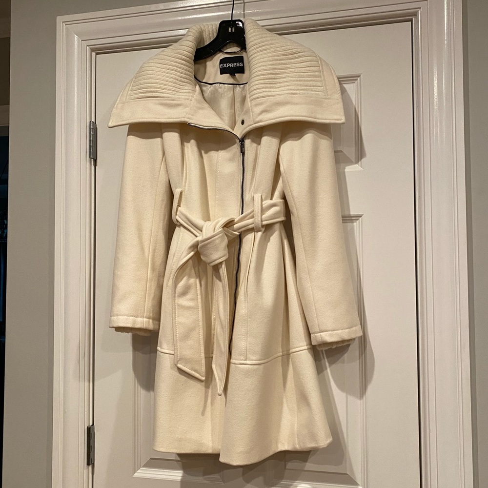 Express Women’s Wool Blend Winter Coat- Cream